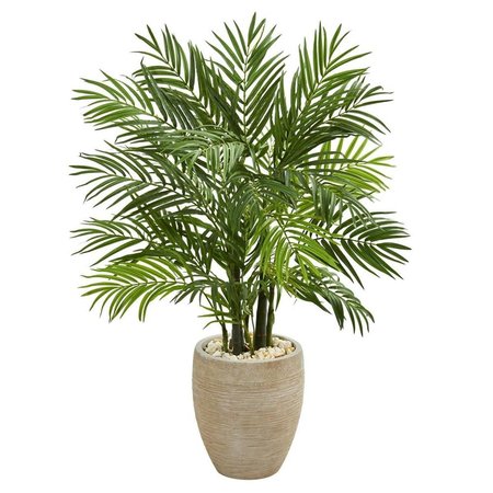 NEARLY NATURALS 4 ft. Areca Palm Artificial Tree in Sand Colored Planter 5630